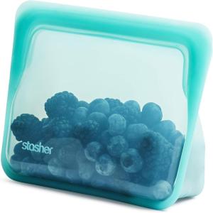 imageStasher Premium Silicone Reusable Food Storage StandUp Mid Bag Clear Microwave Sous Vide Dishwasher Oven and Freezer Safe BPA Free Leakfree Ecofriendly 56 OzAqua