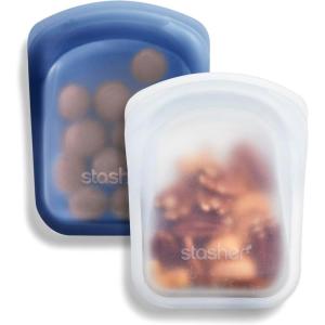imageStasher Premium Silicone Reusable Food Storage Pocket Bag Aqua Microwave Sous Vide Dishwasher Oven and Freezer Safe BPA Free Leakfree Ecofriendly 4 OzClear  Deep Ocean