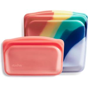 imageStasher Premium Silicone Reusable Food Storage Bags 4Pack Tie Dye Multi MultiUse Food Storage Bags Lunch Bag Travel Containers BPA Free Leakfree DishwasherSafe EcofriendlyRainbow Splash  Red