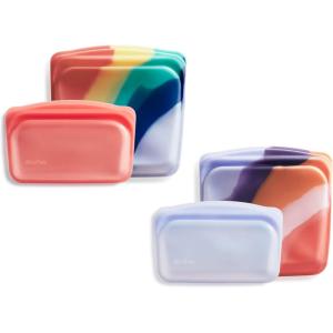 imageStasher Premium Silicone Reusable Food Storage Bags 4Pack Tie Dye Multi MultiUse Food Storage Bags Lunch Bag Travel Containers BPA Free Leakfree DishwasherSafe EcofriendlyRainbow Splash  Purple Wave  Red  Lavender