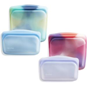 imageStasher Premium Silicone Reusable Food Storage Bags 4Pack Tie Dye Multi MultiUse Food Storage Bags Lunch Bag Travel Containers BPA Free Leakfree DishwasherSafe EcofriendlyTie Dye  Blue  Lavender