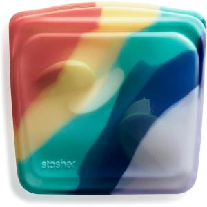 imageStasher Premium Silicone Reusable Food Storage Sandwich Bag Purple Microwave Sous Vide Dishwasher Oven and Freezer Safe BPA Free Leakfree Ecofriendly 28 OzRainbow Splash