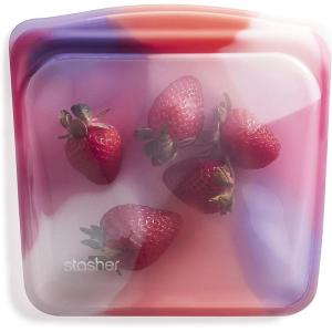 imageStasher Premium Silicone Reusable Food Storage Sandwich Bag Purple Microwave Sous Vide Dishwasher Oven and Freezer Safe BPA Free Leakfree Ecofriendly 28 OzTie Dye Pink
