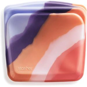 imageStasher Premium Silicone Reusable Food Storage Sandwich Bag Purple Microwave Sous Vide Dishwasher Oven and Freezer Safe BPA Free Leakfree Ecofriendly 28 OzPurple Wave
