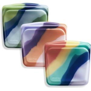 imageStasher Premium Silicone Reusable Food Storage Sandwich Bag Purple Microwave Sous Vide Dishwasher Oven and Freezer Safe BPA Free Leakfree Ecofriendly 28 OzRainbow Splash  Purple Wave  Blue Current