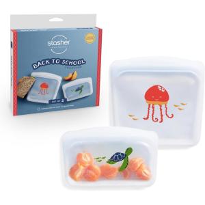 imageStasher Premium Silicone Reusable Food Storage Bags 2Pack MultiUse Lunch Bag Travel Containers BPA Free Leakfree Dishwasher Safe EcofriendlyJellyfish  Turtle Patterns