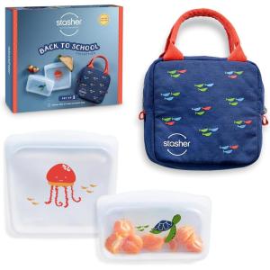 imageStasher Premium Silicone Reusable Food Storage Bags ampamp Lunch Bag 3Pack MultiUse Lunch Bag Travel Containers BPA Free Leakfree Dishwasher Safe Ecofriendly
