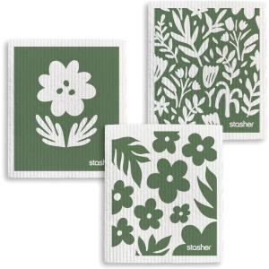 imageStasher Reusable Swedish Dishcloths 3Pack Floral Print 7 W x 8 L Washable Absorbent 100 Biodegradable Odor ampamp Stain Resistant EcoFriendly Paper Towel Alternative for Kitchen